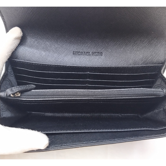 Michael Kors Hamilton Black Leather Lock Credit Card Bifold Wallet - Picture 12 of 16